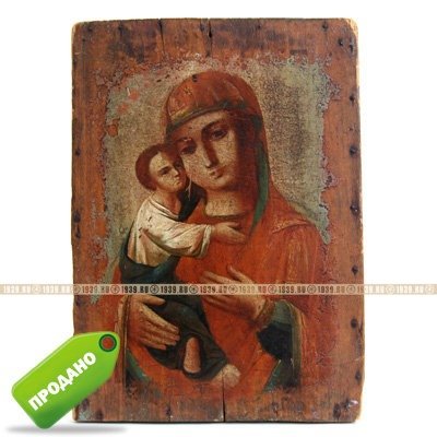 Старинная икона Богородица Владимирская в красных одеждах, заступница и покровительница Москвы. Россия, Курская губерния XIX век.