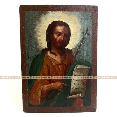 Старинная икона Иоанна Крестителя Ангела пустыни со свитком в руке. Россия 1850-1870 год