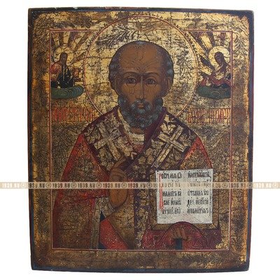 Большая купеческая старинная икона Святой Николай Чудотворец. Россия XIX век.