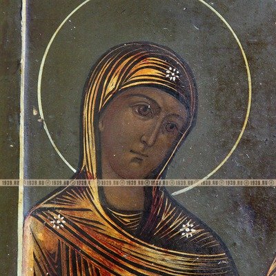 Старинная икона Образ Христа Вседержителя с предстоящими Богоматерью и Иоанном Крестителем (малый Деисус). Россия XIX век. 