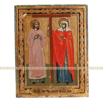 Паломническая старинная икона Святые Елена и Константин, покровители бизнесменов. Россия XIX век.