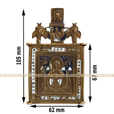 Центральная икона-средник старинного бронзового складня Пресвятая Богородица Знамение. Россия 1780-1840 год