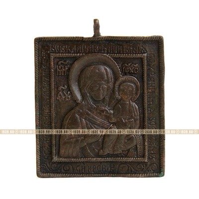 Старинная иконка Богородица Смоленская с молитвой:  Все упование мое на Тебя возлагаю. Россия XVIII век.