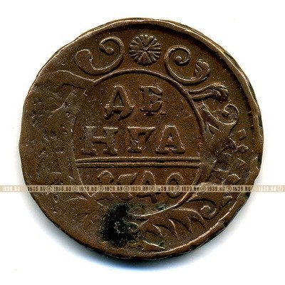 Старинная русская медная монета Деньга 1740 г
