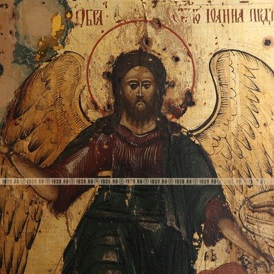 Старинная икона в посеребренном окладе Иоанн Предтеча – Ангел пустыни.  Россия, начало XIX века.