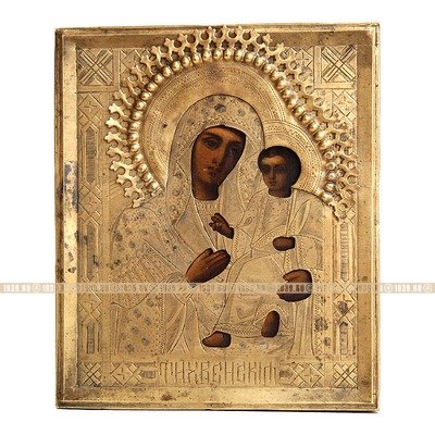 Маленькая старинная икона покровительницы детей и целительницы при родах - Божья Матерь Тихвинская. Центральная Россия XIX век