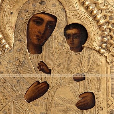 Маленькая старинная икона покровительницы детей и целительницы при родах - Божья Матерь Тихвинская. Центральная Россия XIX век
