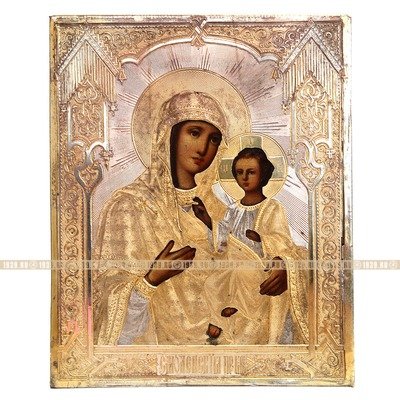 Старинная икона Божья Матерь Смоленская покровительница дома и семьи, оклад с позолотой и серебрением. Россия, Москва XIX век