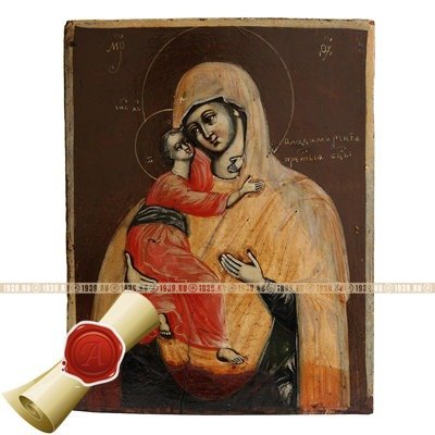 Старинная Владимирская икона Богородицы в золотом мафории. Россия 1840-1860 год