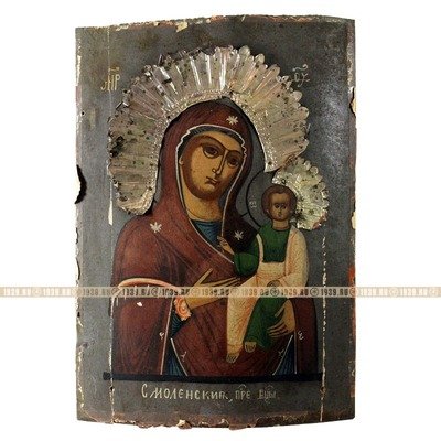 Старинная деревянная икона Смоленская Божия Матерь на щепе. Россия, XIX век.