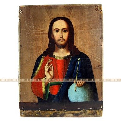 Старинная православная икона Спас Пантократор. Россия, рубеж XIX-XX века.