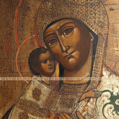 Старинная Владимирская икона Божией Матери - покровительница земель Московских. Россия, Холуй XIX век.