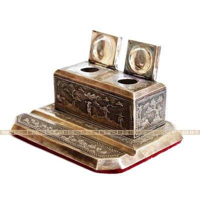 Серебряный письменный набор: чернильница и пресс-папье. 1950-1960 гг.