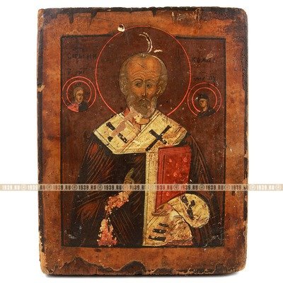 Старинная деревянная икона святой Николай Угодник. Россия, XIX век.
