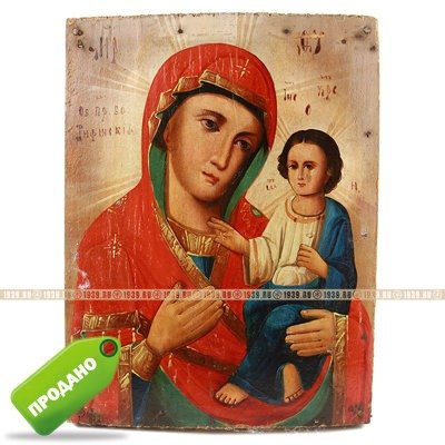 Старинная деревянная икона Богородица Тихвинская. Россия, XIX век.