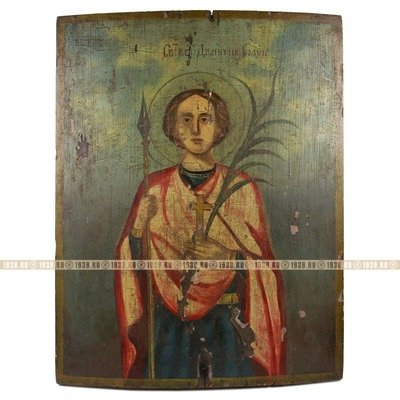 Старинная деревянная икона Святой Дмитрий Солунский. Россия, XIX век.