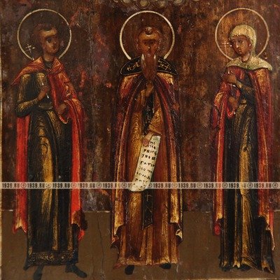 Небольшая старинная икона Святая Параскева, Святой Вонифатий и Святой Преподобный Иоанн Лествичник. Россия, Поволжье XIX век.