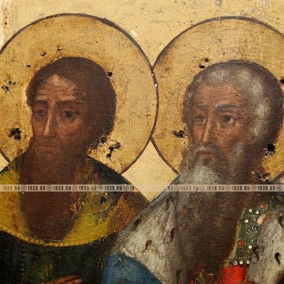 Крупная старинная икона с образами святых благоверных князей Константина и Василия Ярославских. Россия 1840-1870 год