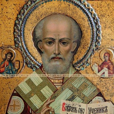 Старинная икона святого Николая Чудотворца. Россия, фабрика 