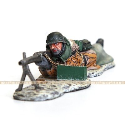 Коллекционный оловянный солдатик Стреляющий пулеметчик Waffen SS MG42 1944-1945