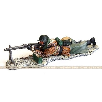 Коллекционный оловянный солдатик Стреляющий пулеметчик Waffen SS MG42 1944-1945