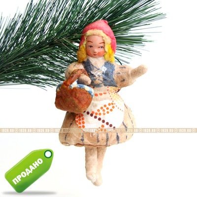 Коллекционная старинная елочная игрушка из ваты 
