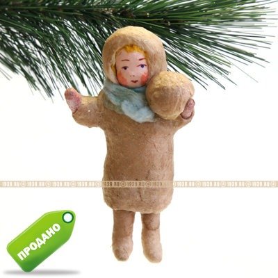 Коллекционная старинная елочная игрушка из ваты 