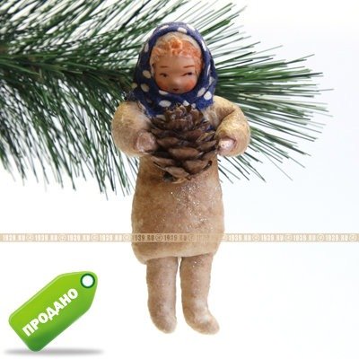 Коллекционная старинная елочная игрушка из ваты 