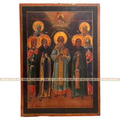 Старинная семейная именная  икона святые Григорий, Татьяна, Наталья, Елизавета, Александра и Иоанн. Россия июнь 1873 года.
