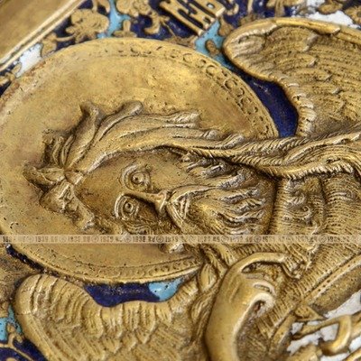 Редчайшая старинная литая икона Иоанн Предтеча Креститель, Ангел пустыни с эмалью . Русское медное литье 19 век.