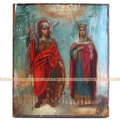 Старинная икона Святая София и Святой Михаил Архангел. Россия, Юг XIX век.