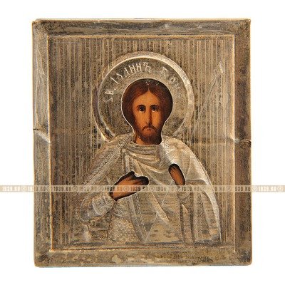 Старинная иконка в серебряном окладе Святой Иоанн Воин 