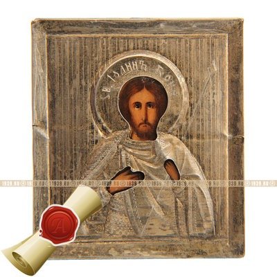 Старинная иконка в серебряном окладе Святой Иоанн Воин 