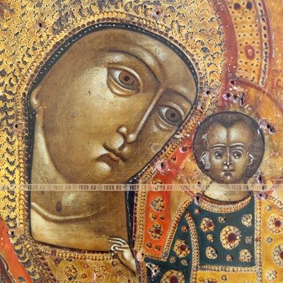 Старинная деревянная икона Казанской Пресвятой Богородицы, величайшей Заступницы Руси. Россия, с. Холуй XIX век.