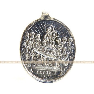 Старинная серебряная нательная иконка-образок Святая Варвара и Успение Божьей Матери. Россия начало XX века.