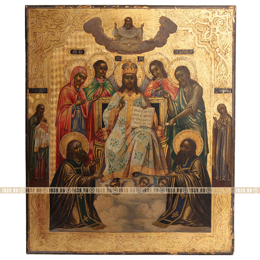Старинная заказная икона Господь Вседержитель Тронный с